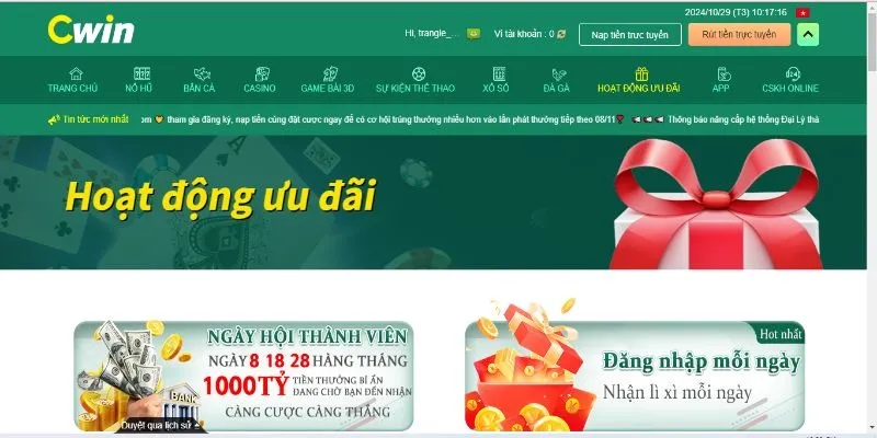 Chương trình khuyến mãi tại CWIN luôn khiến cược thủ hài lòng